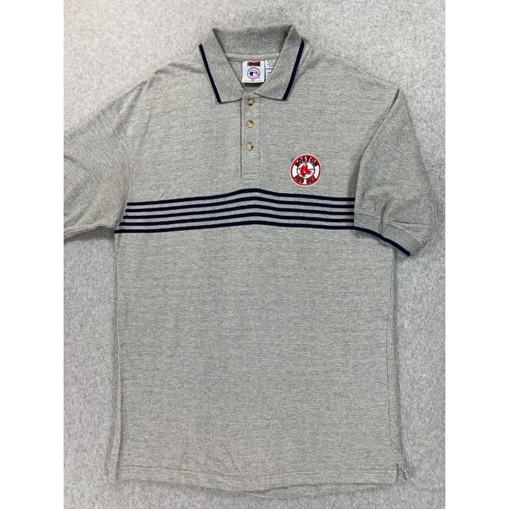Boston Red Sox Stitched Logo Baseball Polo Shirt (Men's Large) Gray